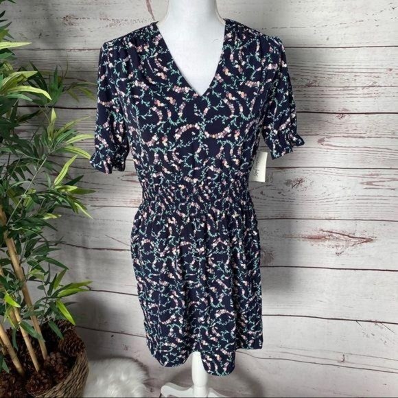 Maison Jules Floral Print Smocked Waist Dress NWT - Picture 2 of 8